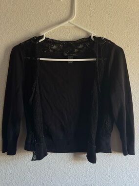 INC International Concepts Black Lace-Trim Open Cardigan